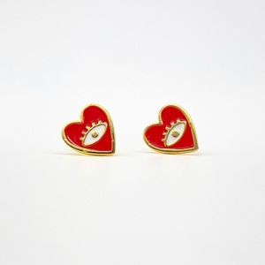 Enamel Lovely Evil Eye Red heart studs earrings